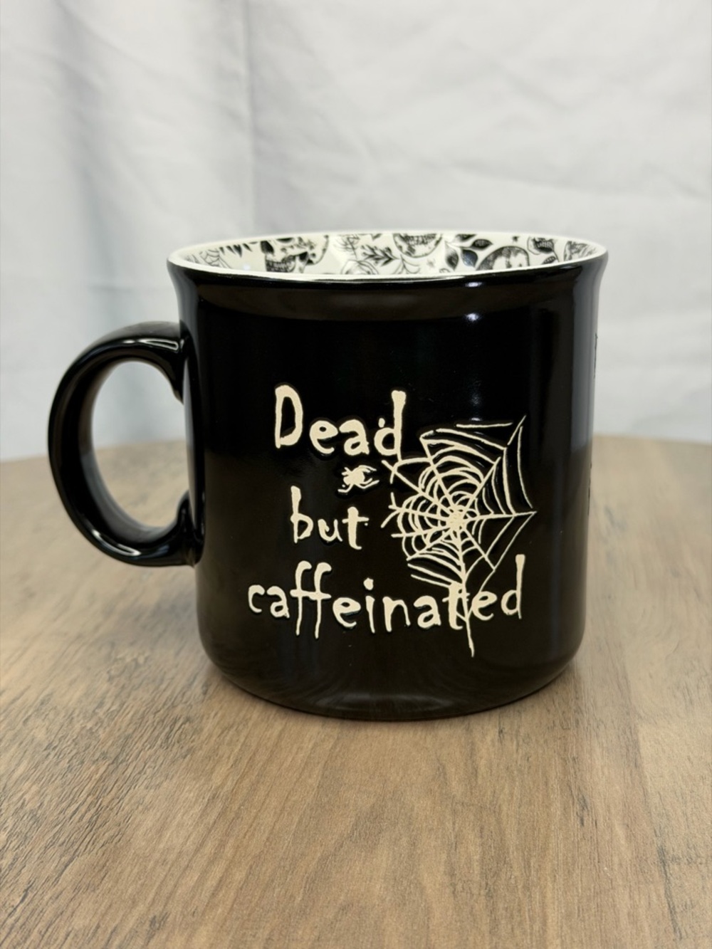 Skeleton In The Closet Dead But Caffeinated Ceramic Oversized Black Coffee Mug